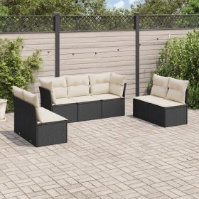 7 Piece Patio Sofa Set with Cushions Black Poly Rattan