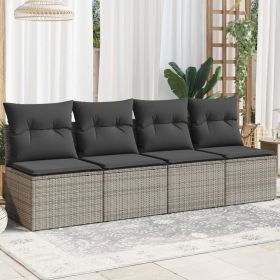 Garden Sofa Grey Poly Rattan 4-seater Adjustable Feet