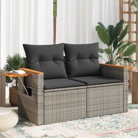 Garden Sofa Grey PE rattan, powder-coated steel, solid acacia wood