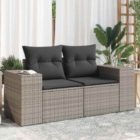 Garden Sofa Grey PE rattan, powder-coated steel, polyester 2-seater