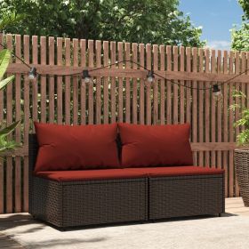 Patio Middle Sofa Brown PE rattan, coated steel, fabric Standard
