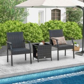 3 Piece Patio Wicker Chair Set with Quick Dry Foam Cushions