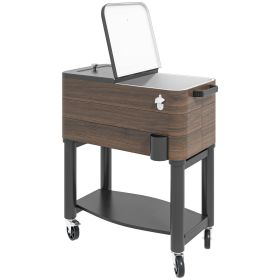 Outsunny Outdoor Cooler Cart, Rolling Beverage Ice Chest, Rugged Steel Patio Cooler with Locking Wheels, 60 Quart Capacity for Poolside BBQs, Bro