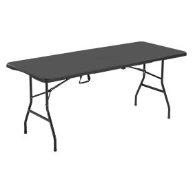 VEVOR Folding Table, 6 Ft Heavy Duty Portable Fold-in-Half Utility Table, Indoor Outdoor Plastic Rectangle Table with Built in Handle, for Party