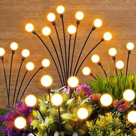 Solar Garden Lights Outdoor Decorations; 4 Pack Upgraded 8 LED Solar Powered Firefly Lights; Flexible Waterproof Solar Swaying Light for Yard Pat (size: 4 Pack)