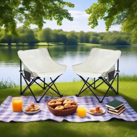 2PCS Outdoor Camping Chairs Folding/Portable, Carry Bag (Color: Beige)